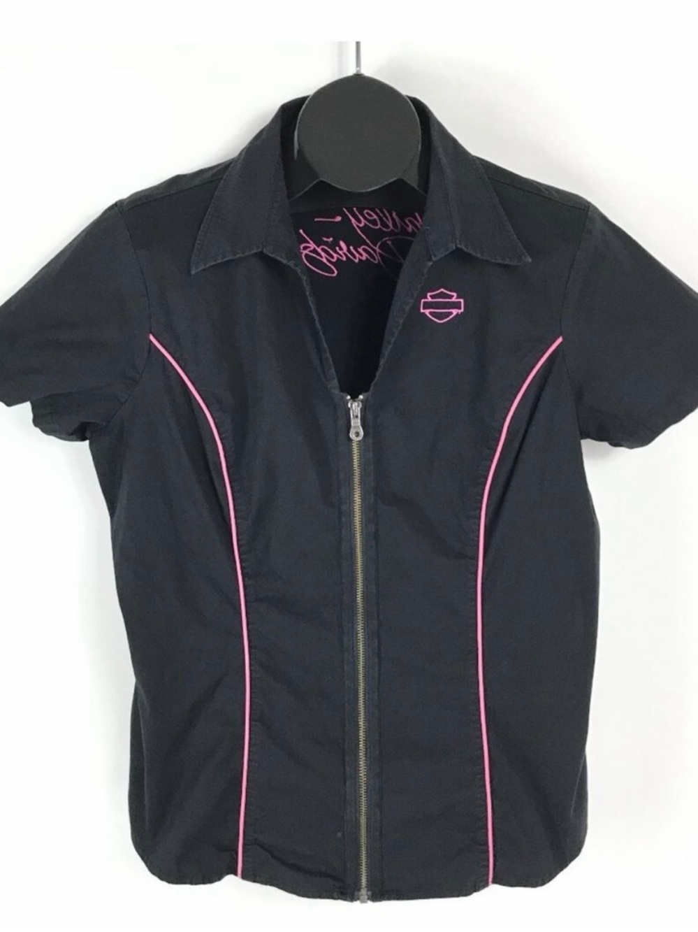 Harley-Davidson Pink Label Zip-Front Shirt Women's XL Embroidered Motorcycles
